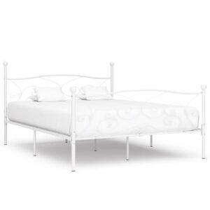 Estrutura de cama com estrado de ripas 200x200 cm metal branco