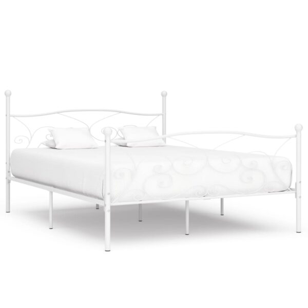 Estrutura de cama com estrado de ripas 200x200 cm metal branco