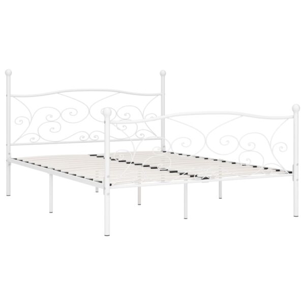 Estrutura de cama com estrado de ripas 200x200 cm metal branco - Image 2