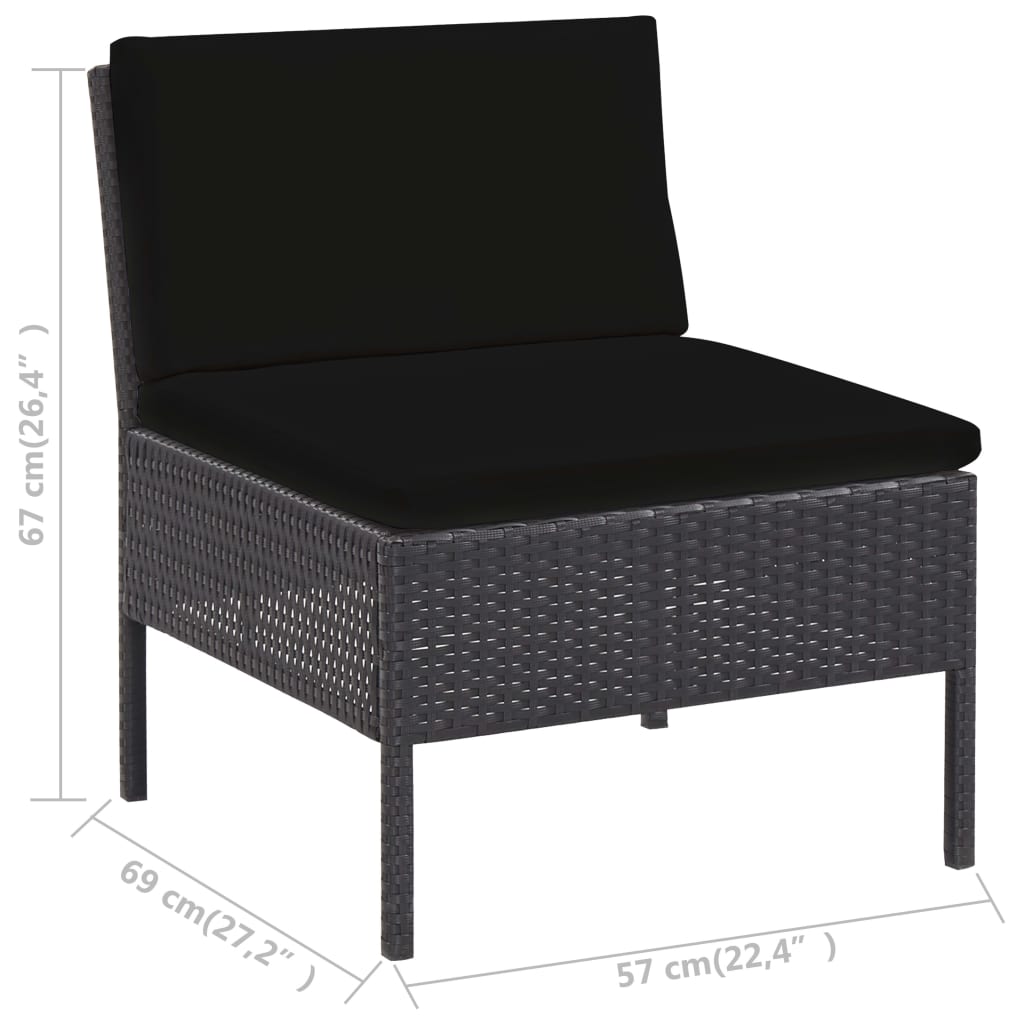 Conjunto sofás de jardim c/ almofadões 5 pcs vime PE preto - Image 12