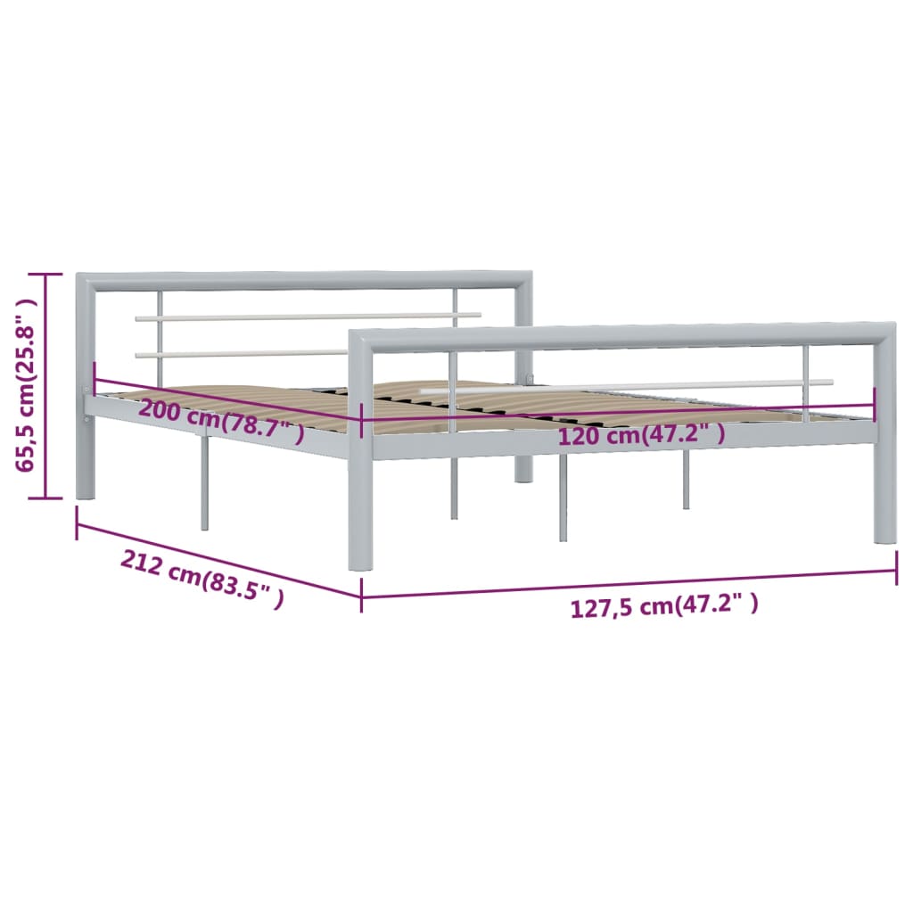 Estrutura de cama 120x200 cm metal cinzento e branco - Image 6