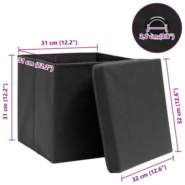 Caixas de arrumação com tampas 4 pcs 32x32x32 cm tecido preto - Image 6
