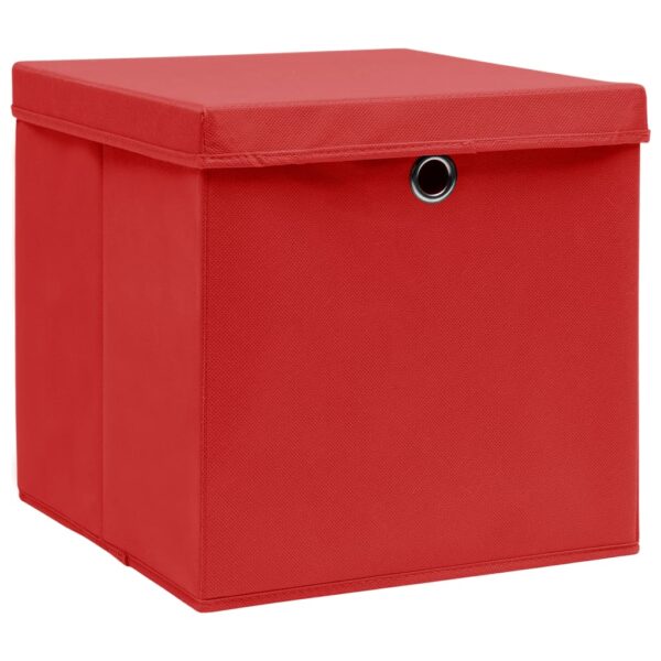 Caixas de arrumação com tampas 4pcs 32x32x32 cm tecido vermelho - Image 2