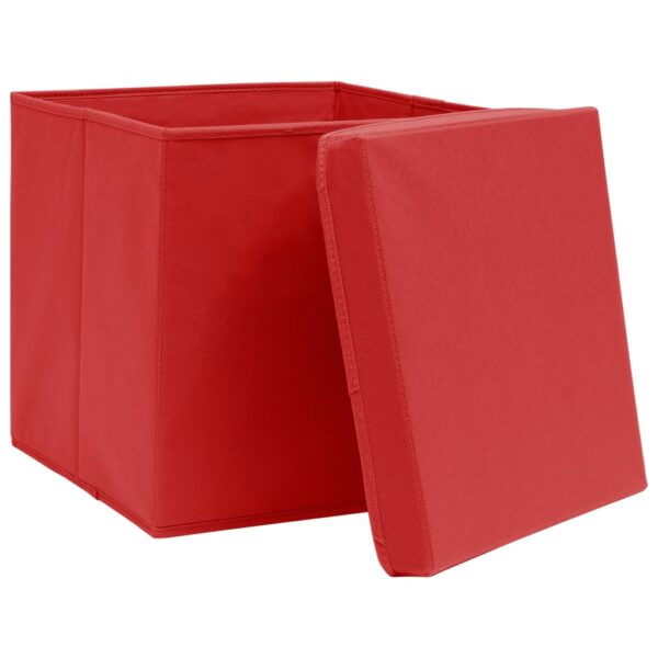 Caixas de arrumação com tampas 4pcs 32x32x32 cm tecido vermelho - Image 3