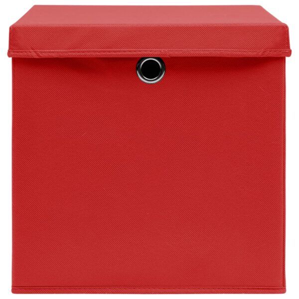 Caixas de arrumação com tampas 4pcs 32x32x32 cm tecido vermelho - Image 4