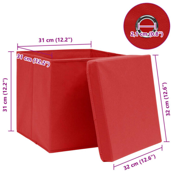 Caixas de arrumação com tampas 4pcs 32x32x32 cm tecido vermelho - Image 6
