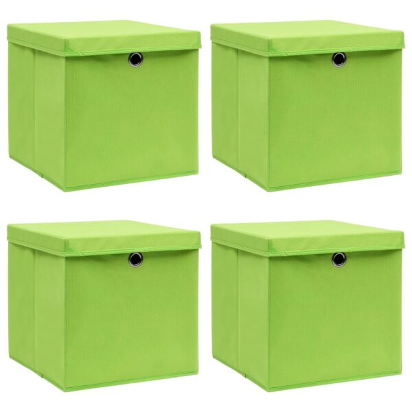 Caixas de arrumação com tampas 4 pcs 32x32x32 cm tecido verde