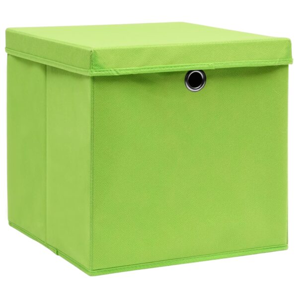 Caixas de arrumação com tampas 4 pcs 32x32x32 cm tecido verde - Image 2