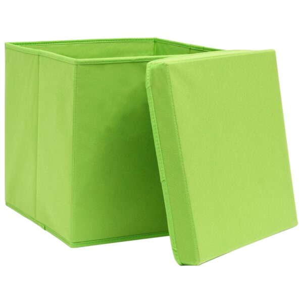 Caixas de arrumação com tampas 4 pcs 32x32x32 cm tecido verde - Image 3
