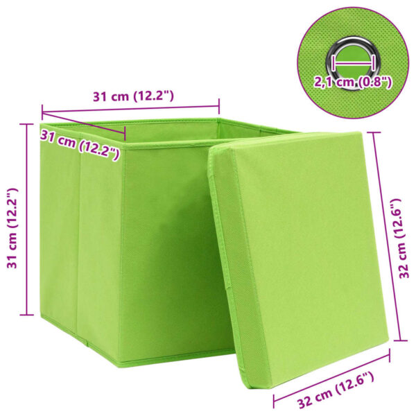 Caixas de arrumação com tampas 4 pcs 32x32x32 cm tecido verde - Image 6