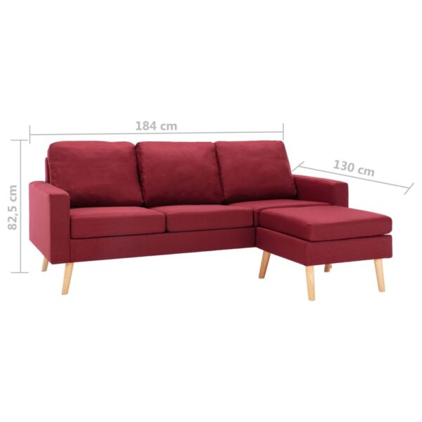 Sofá de 3 lugares com apoio de pés tecido vermelho tinto - Image 6