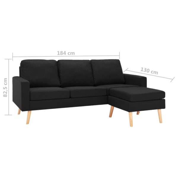 Sofá de 3 lugares com apoio de pés tecido preto - Image 6