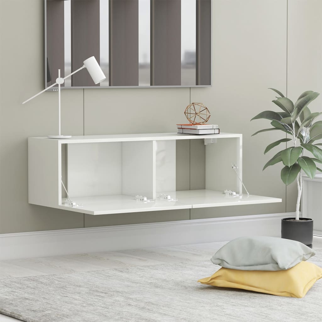 Móvel de TV 100x30x30 cm derivados de madeira branco brilhante - Image 2