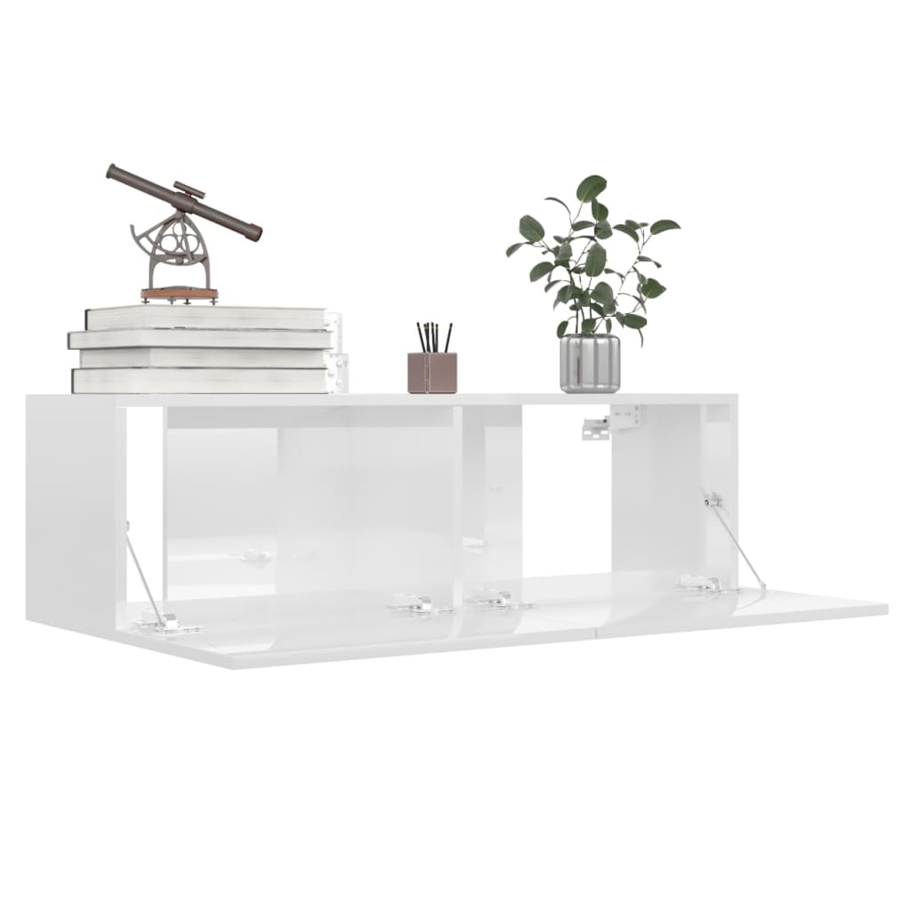 Móvel de TV 100x30x30 cm derivados de madeira branco brilhante - Image 3