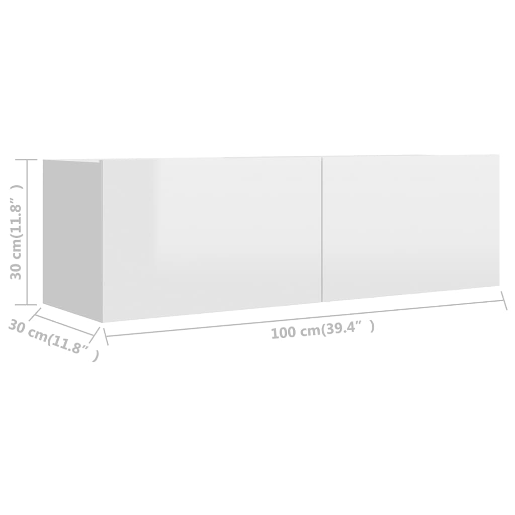 Móvel de TV 100x30x30 cm derivados de madeira branco brilhante - Image 8