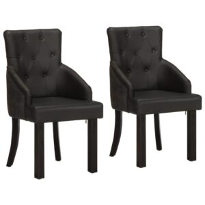 Cadeiras de jantar 2 pcs couro de cabra genuíno preto
