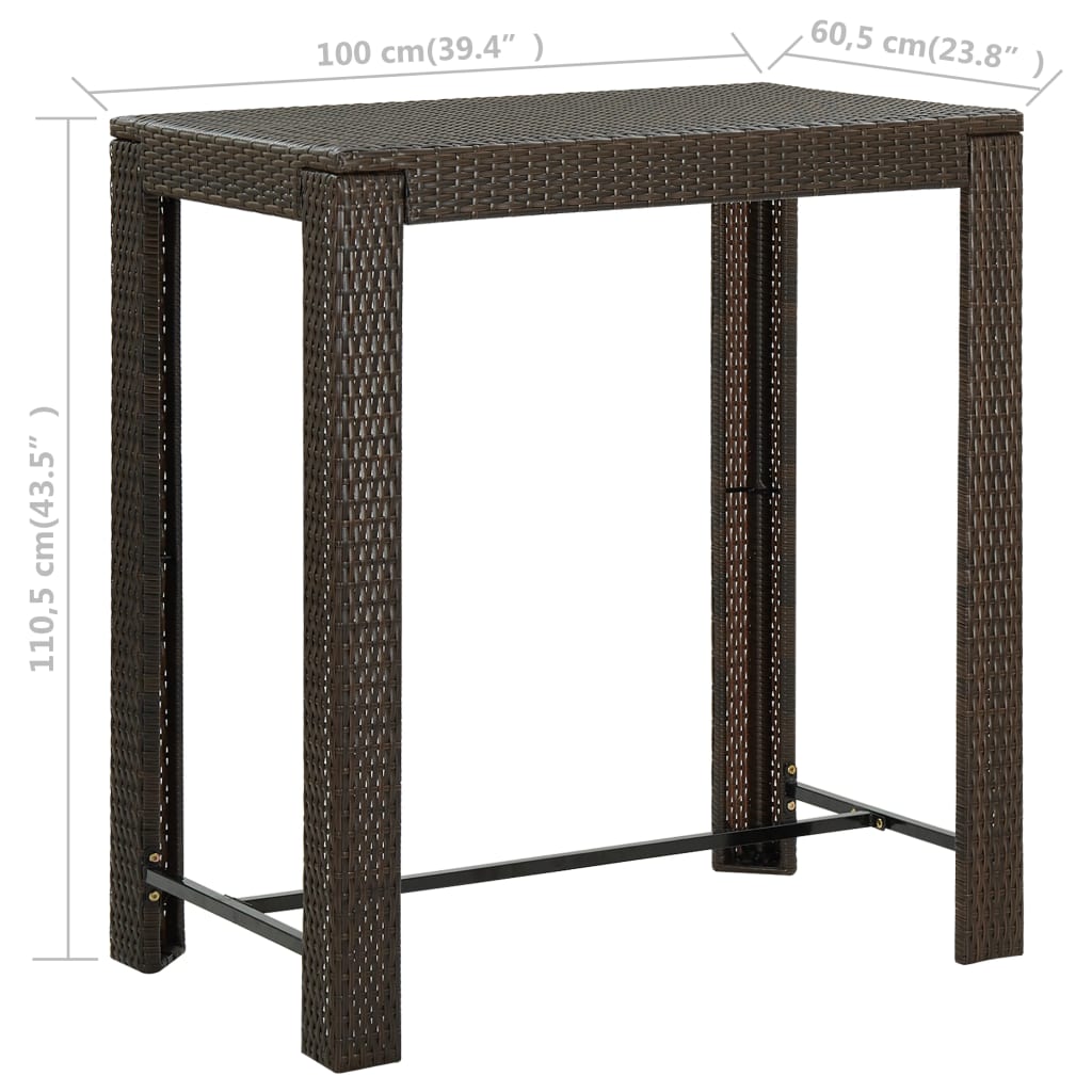 Mesa de bar para jardim 100x60,5x110,5 cm vime PE castanho - Image 6