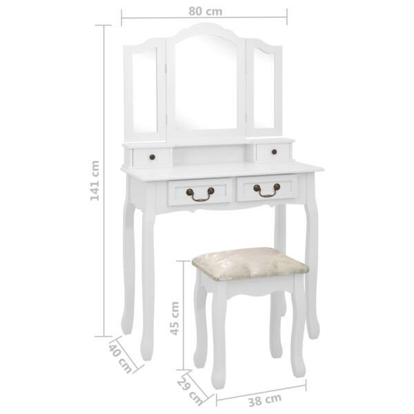 Conj. toucador com banco 80x69x141 cm madeira paulownia branco - Image 12