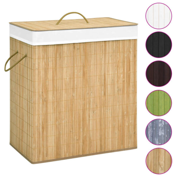 Cesto para roupa suja c/ 2 secções 100 L bambu - Image 2