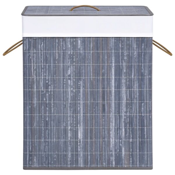 Cesto para roupa suja c/ 2 secções 100 L bambu cinzento - Image 4