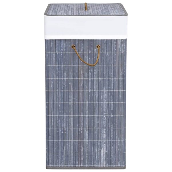 Cesto para roupa suja c/ 2 secções 100 L bambu cinzento - Image 5