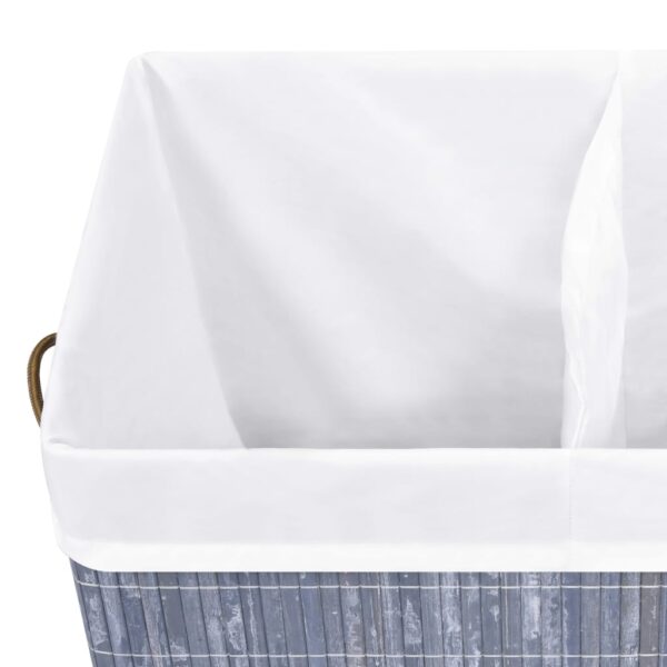 Cesto para roupa suja c/ 2 secções 100 L bambu cinzento - Image 7