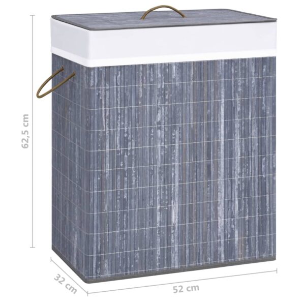 Cesto para roupa suja c/ 2 secções 100 L bambu cinzento - Image 9