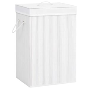 Cesto para roupa suja c/ 2 secções 72 L bambu branco