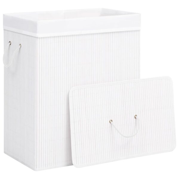 Cesto para roupa suja c/ secção única 83 L bambu branco - Image 3