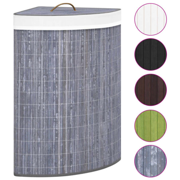 Cesto de canto para roupa suja 60 L bambu cinzento - Image 2