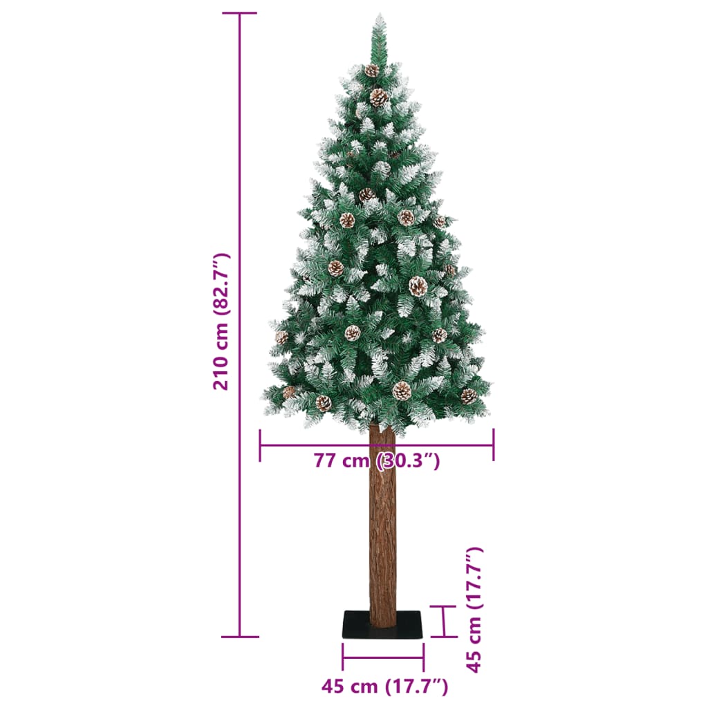 Árvore de Natal fina madeira genuína e neve branca 210 cm verde - Image 8