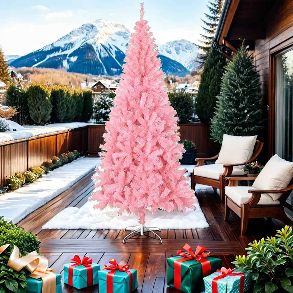 Árvore de Natal artificial com suporte 210 cm PVC rosa - Image 7
