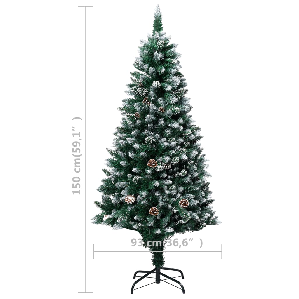 Árvore de Natal artificial com pinhas e neve branca 150 cm - Image 7