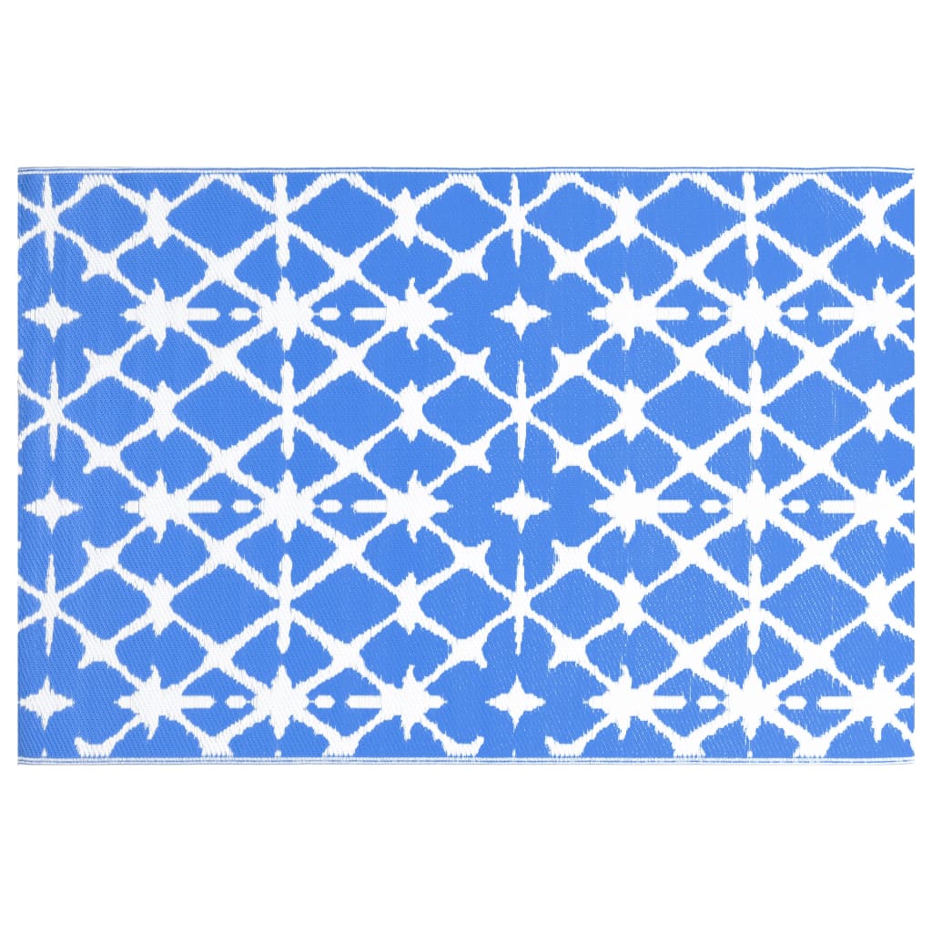 Tapete de exterior 120x180 cm PP azul e branco - Image 2