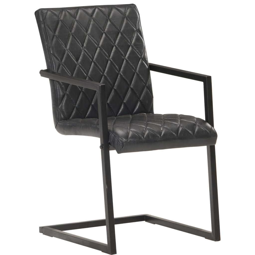 Cadeiras de jantar cantilever 2 pcs couro genuíno preto - Image 2