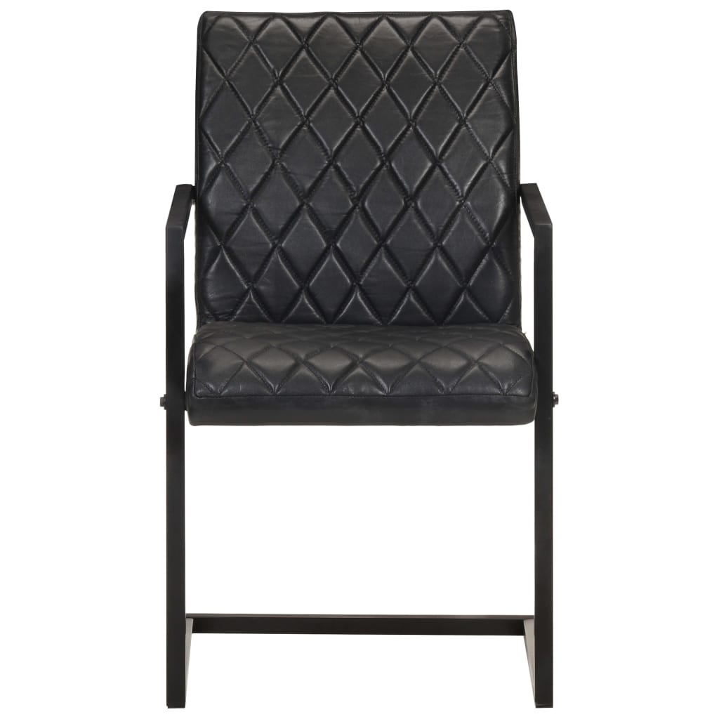 Cadeiras de jantar cantilever 2 pcs couro genuíno preto - Image 3