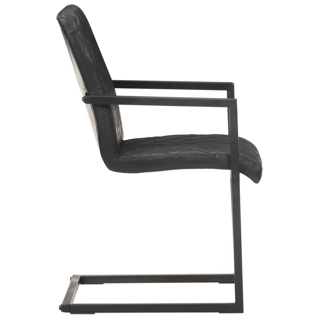 Cadeiras de jantar cantilever 2 pcs couro genuíno preto - Image 4
