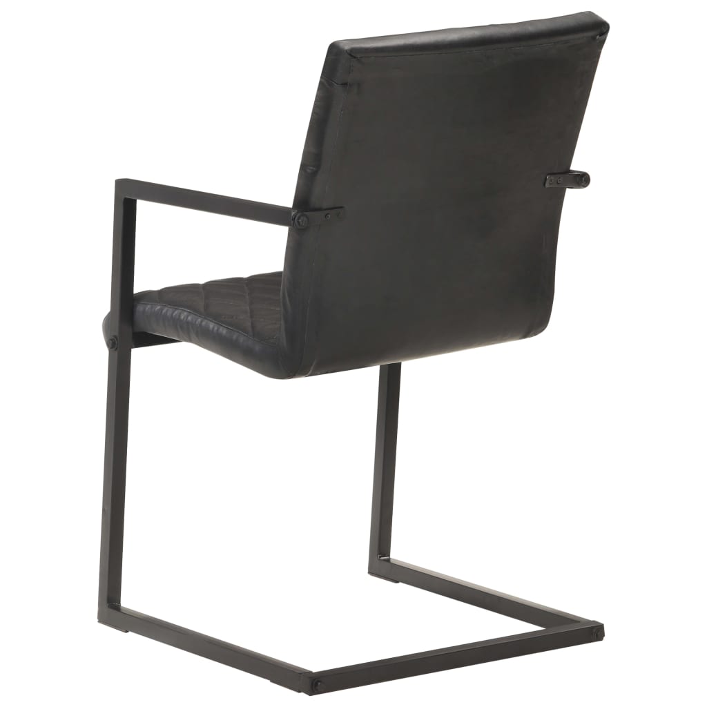 Cadeiras de jantar cantilever 2 pcs couro genuíno preto - Image 5