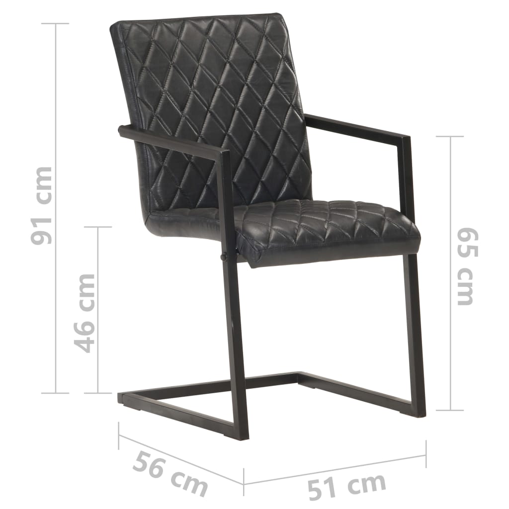 Cadeiras de jantar cantilever 2 pcs couro genuíno preto - Image 7