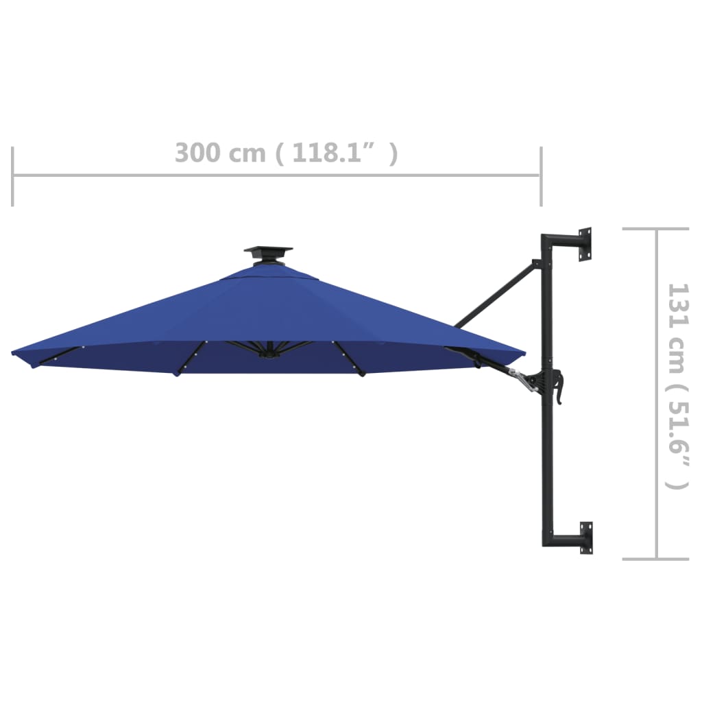 Guarda-sol para jardim de parede com luzes LED 300 cm azul - Image 9