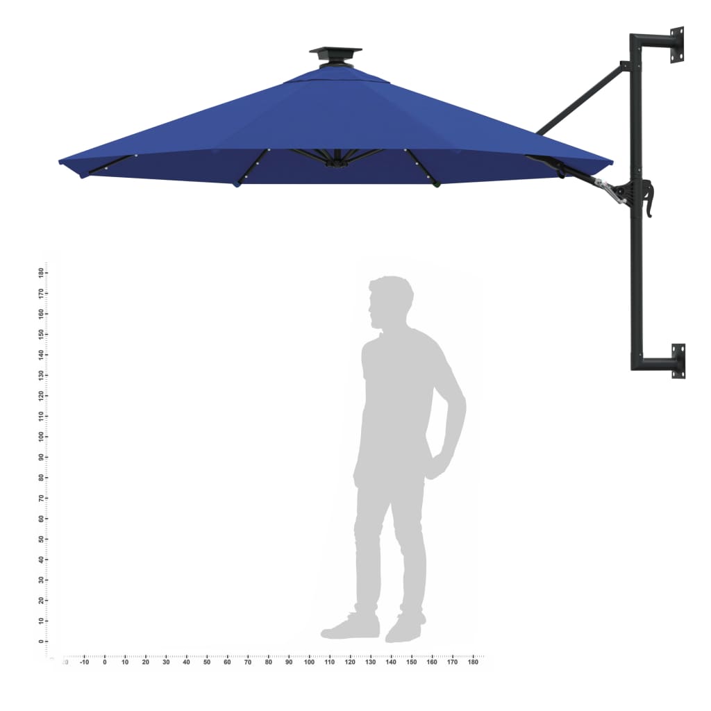 Guarda-sol para jardim de parede com luzes LED 300 cm azul - Image 10