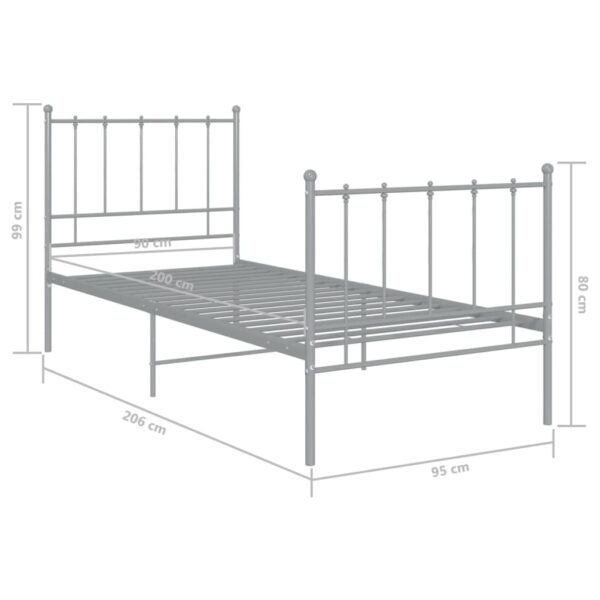 Estrutura de cama 90x200 cm metal cinzento - Image 6