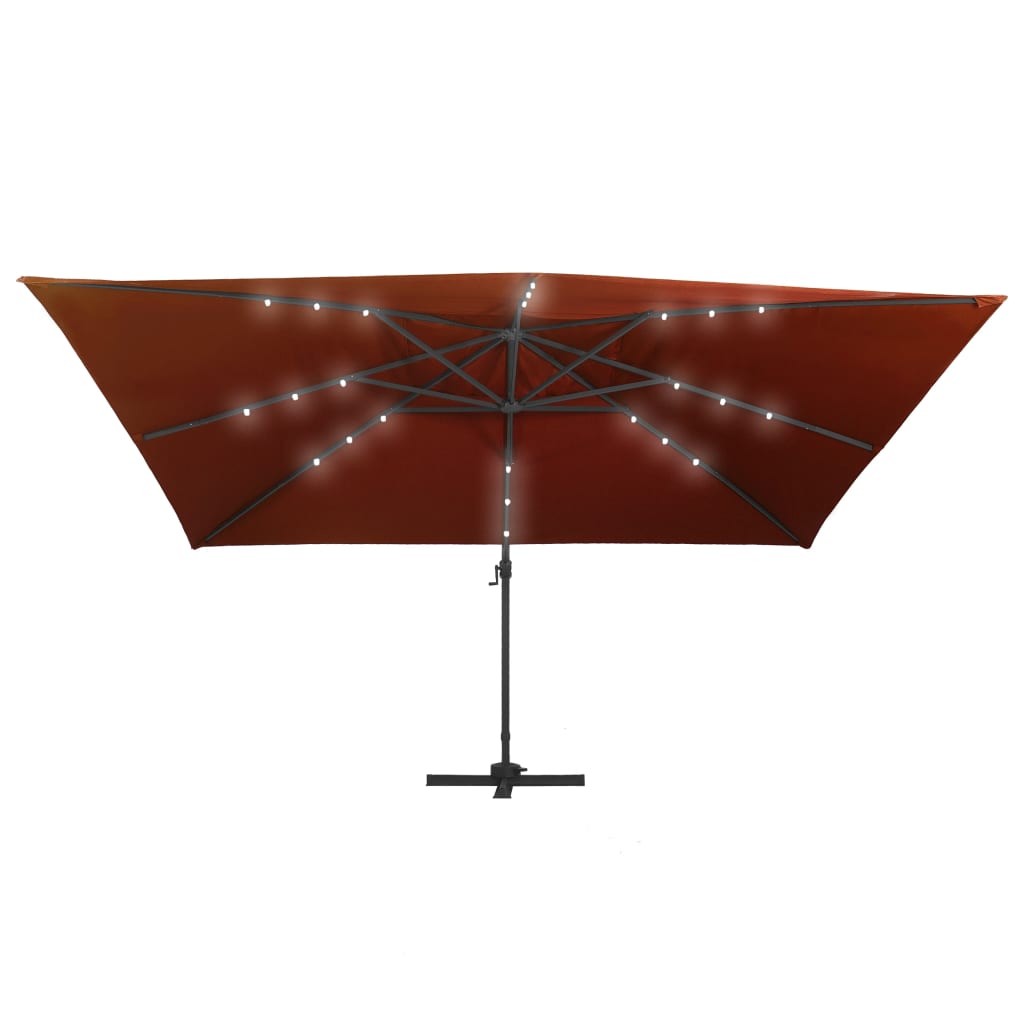 Guarda-sol jardim cantilever c/ luzes LED 400x300 cm terracotta - Image 4