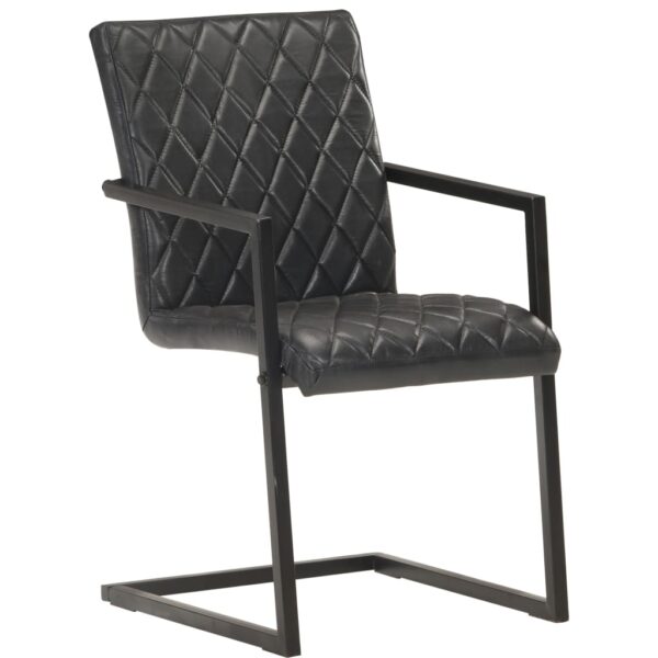 Cadeiras de jantar cantilever 4 pcs couro genuíno preto - Image 2