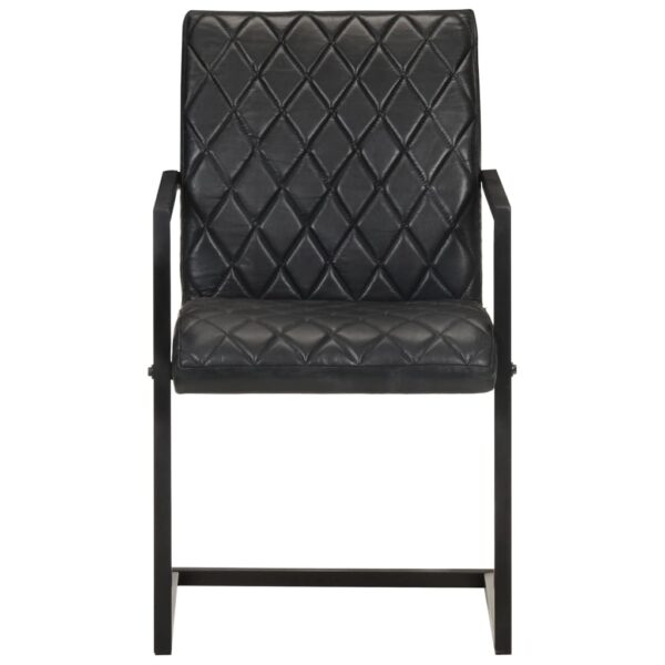 Cadeiras de jantar cantilever 4 pcs couro genuíno preto - Image 3
