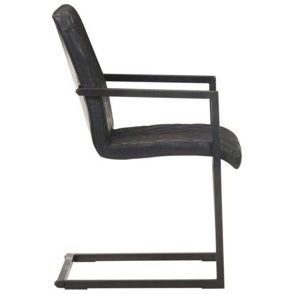 Cadeiras de jantar cantilever 4 pcs couro genuíno preto - Image 4