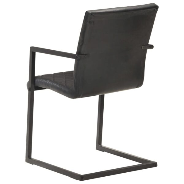 Cadeiras de jantar cantilever 4 pcs couro genuíno preto - Image 5