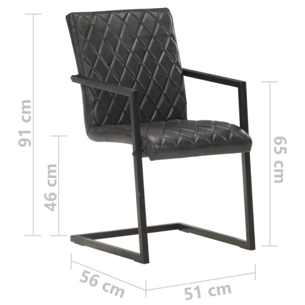 Cadeiras de jantar cantilever 4 pcs couro genuíno preto - Image 7