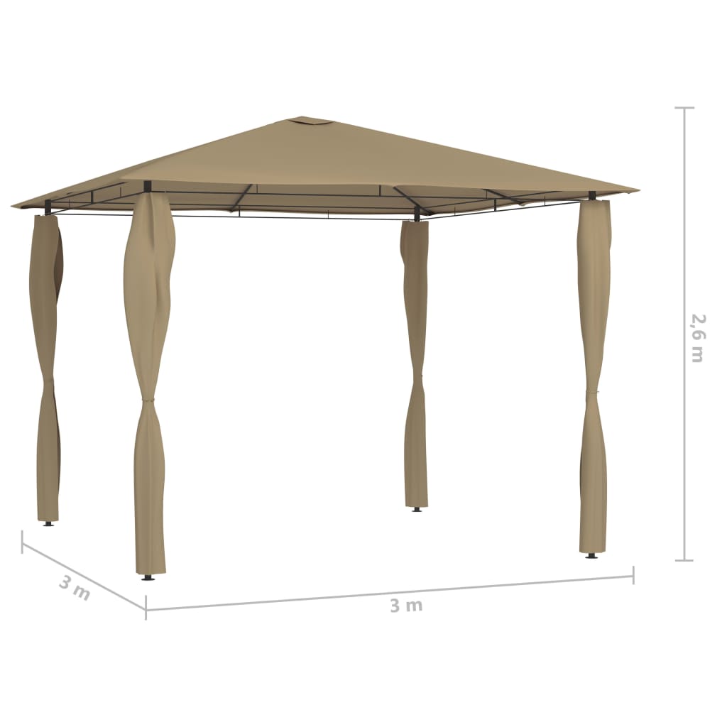 Gazebo 3x3x2,6 m com capas postes 160 g/m² cinza-acastanhado - Image 4