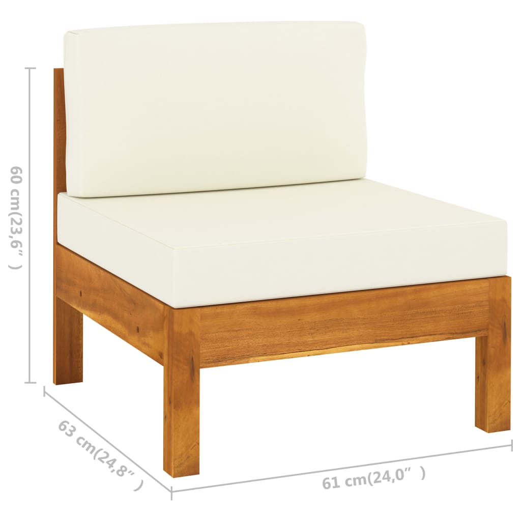 8 pcs conj. lounge de jardim c/ almofadões branco nata acácia - Image 9